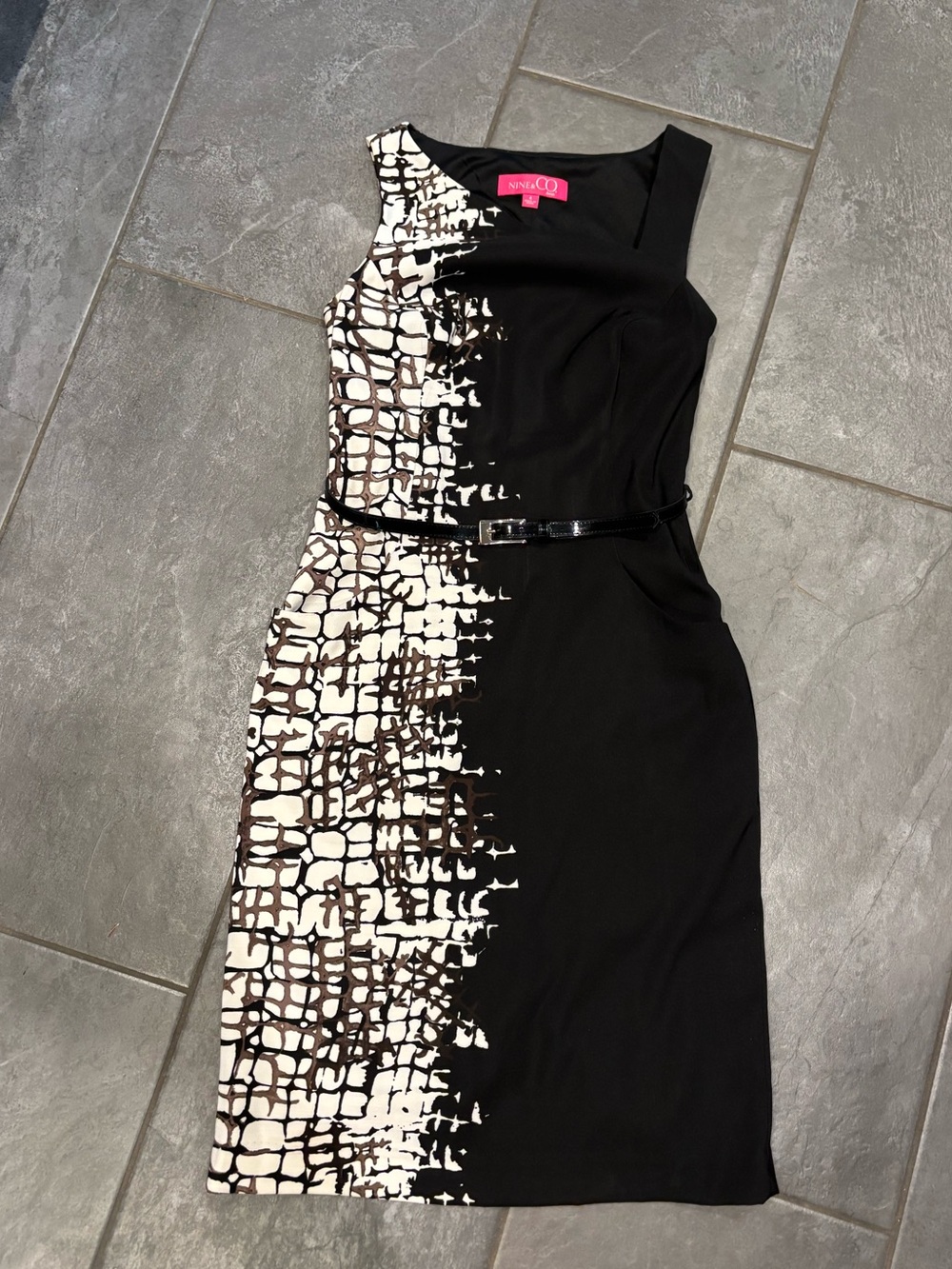 Nine & Co. Black & White Patterned Sheath Dress Size 4